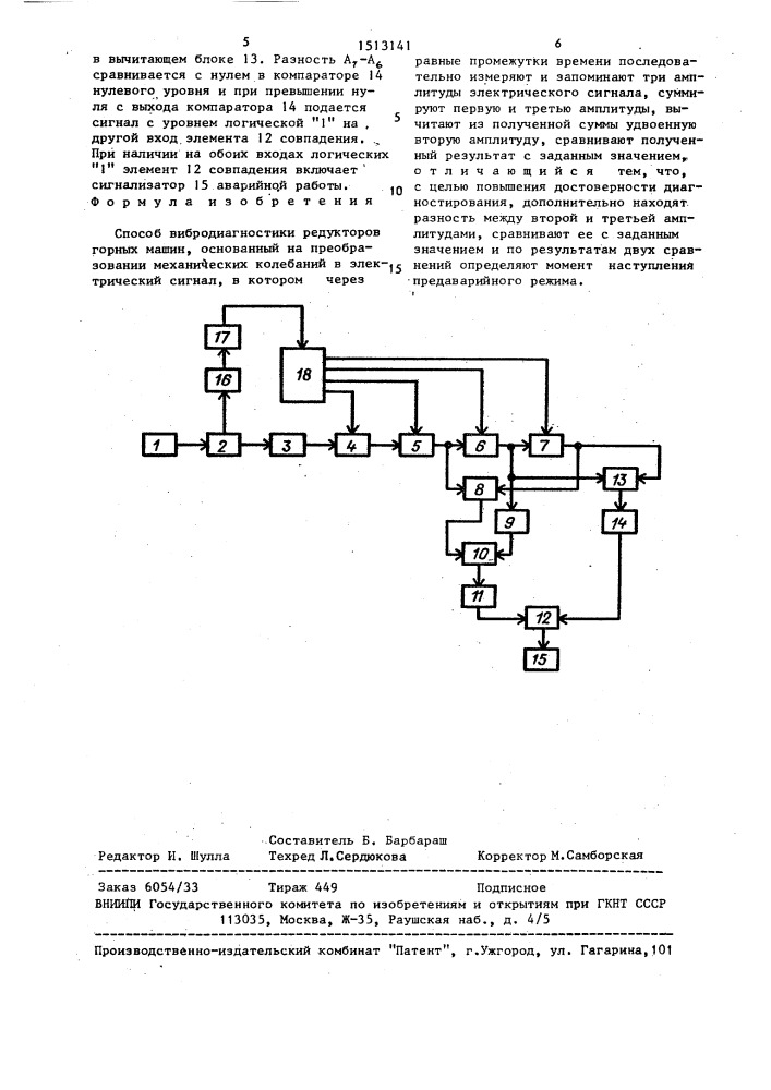 Способ вибродиагностики редукторов горных машин (патент 1513141)