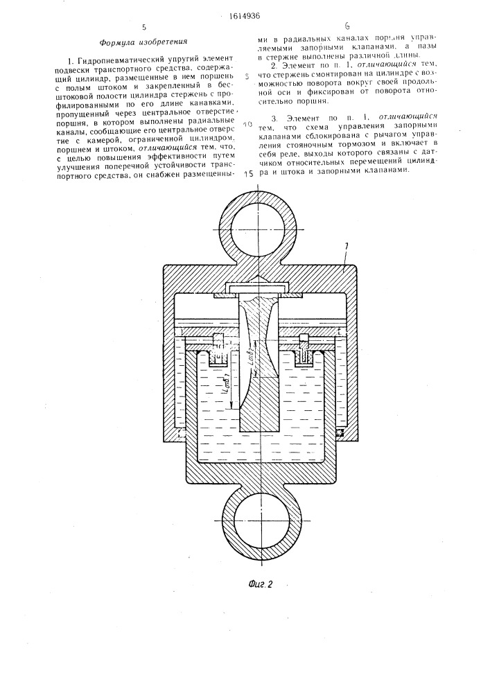 Гидропневматический упругий элемент подвески транспортного средства (патент 1614936)