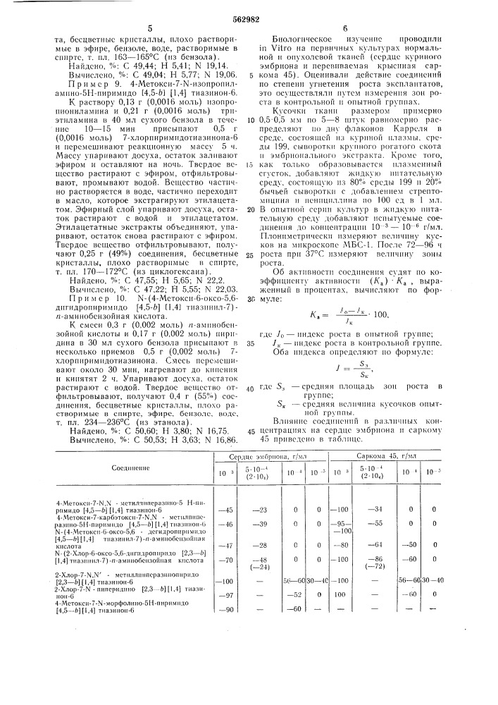 7-аминопроизводные 5н-пиридо [2,3- @ или 5н-пиримидо [4,5- @ [1,4 тиазинона-6,проявляющие противоопухолевую активность (патент 562982)