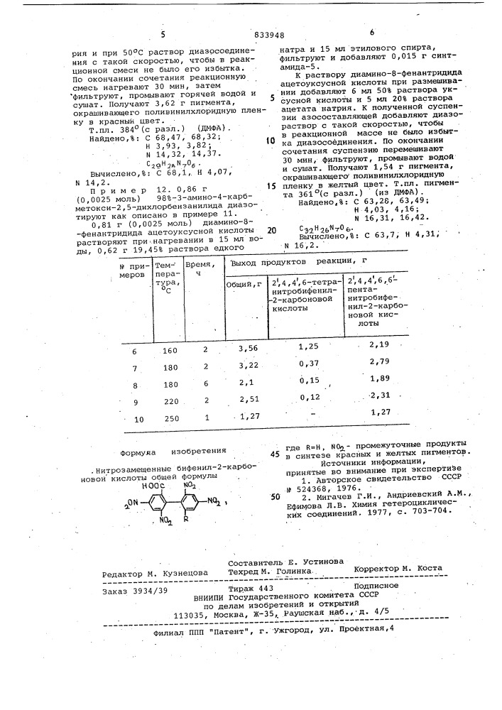 Нитрозамещенные бифенил-2-карбоновойкислоты промежуточные продукты всинтезе красных и желтых пигментов (патент 833948)