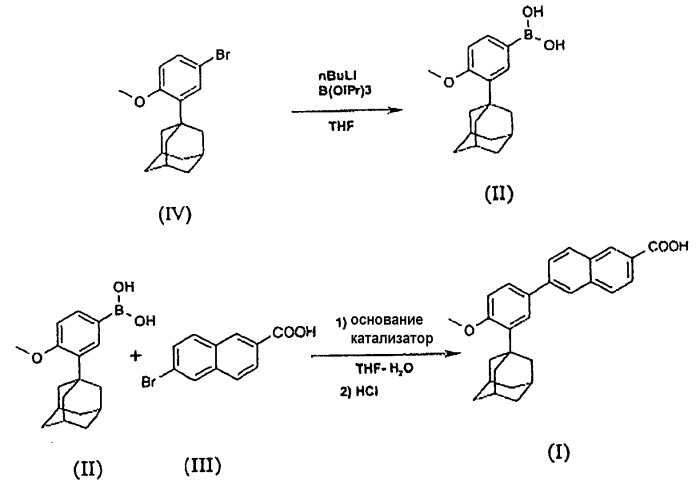 Новый способ получения 6-[3-(1-адамантил)-4-метоксифенил]-2-нафтойной кислоты (патент 2414449)