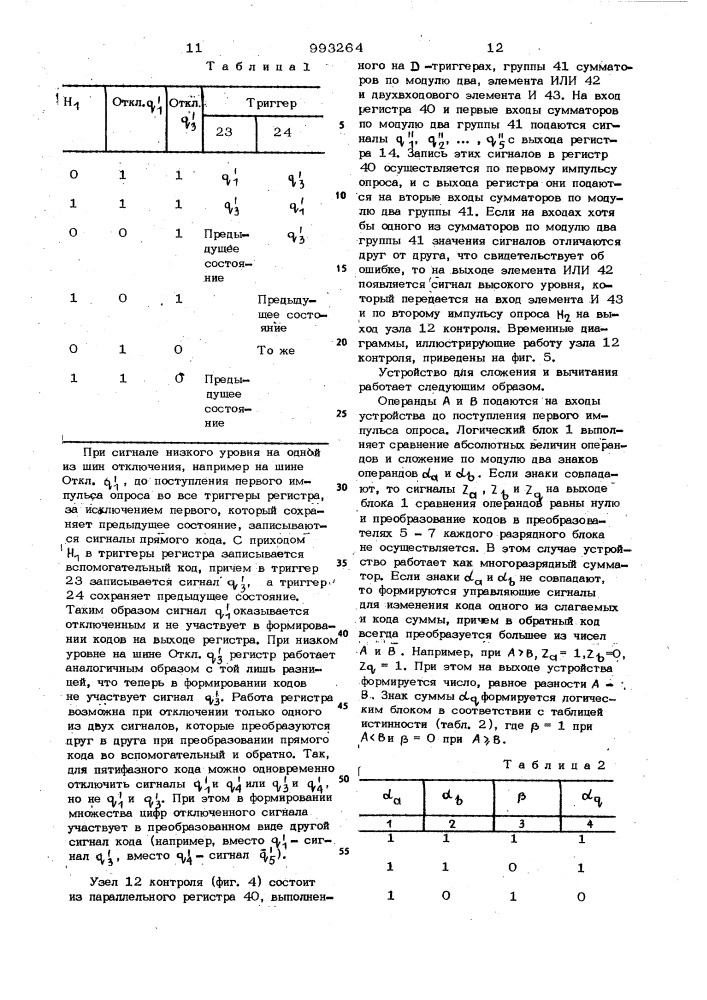 Многоразрядное устройство для сложения и вычитания (патент 993264)