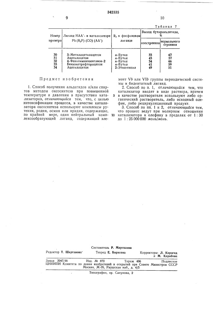 Способ получения альдегидов и/или спиртов (патент 342335)