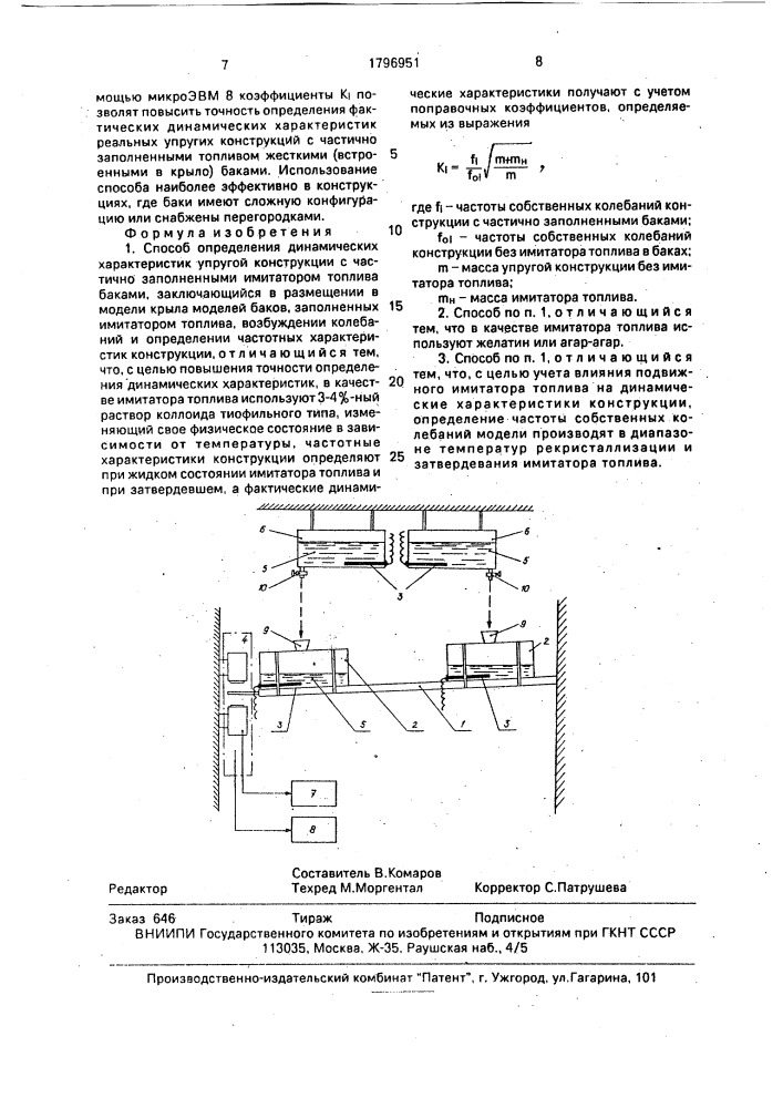 Способ определения динамических характеристик упругой конструкции с частично заполненными имитатором топлива баками (патент 1796951)