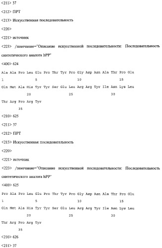 Аналог панкреатического полипептида человека (варианты), фармацевтическая композиция на его основе, способ лечения ожирения или диабета, способ снижения аппетита, уменьшения поглощения пищи или снижения потребления калорий и способ косметического снижения массы посредством указанного аналога (патент 2506273)
