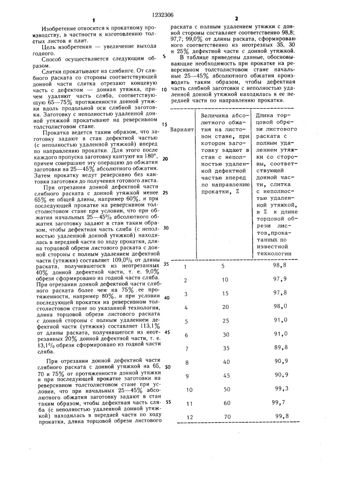 Способ изготовления толстых листов (патент 1232306)