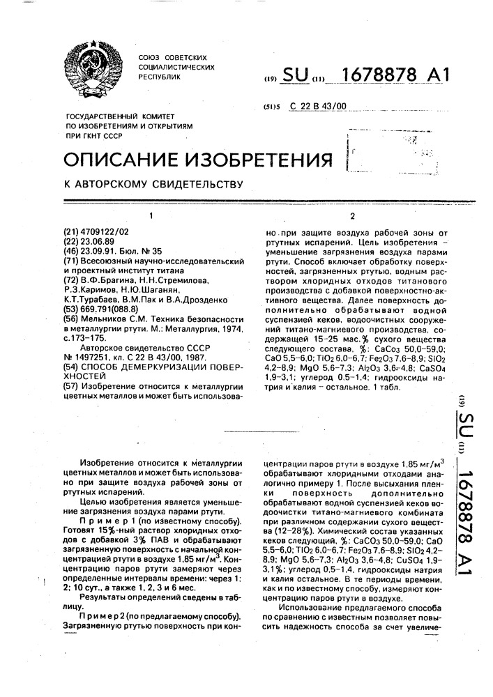 Способ демеркуризации поверхностей (патент 1678878)