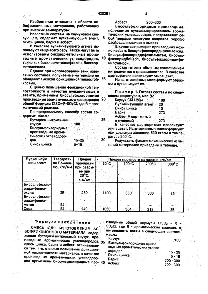 Смесь для изготовления асбофрикционного материала (патент 420251)