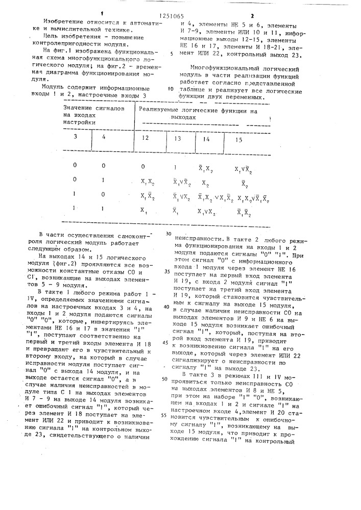 Многофункциональный логический модуль (патент 1251065)