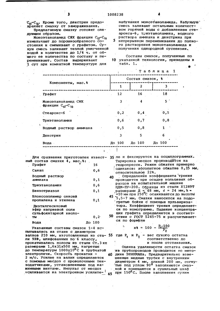 Смазка для горячей обработки металлов давлением (патент 1008238)