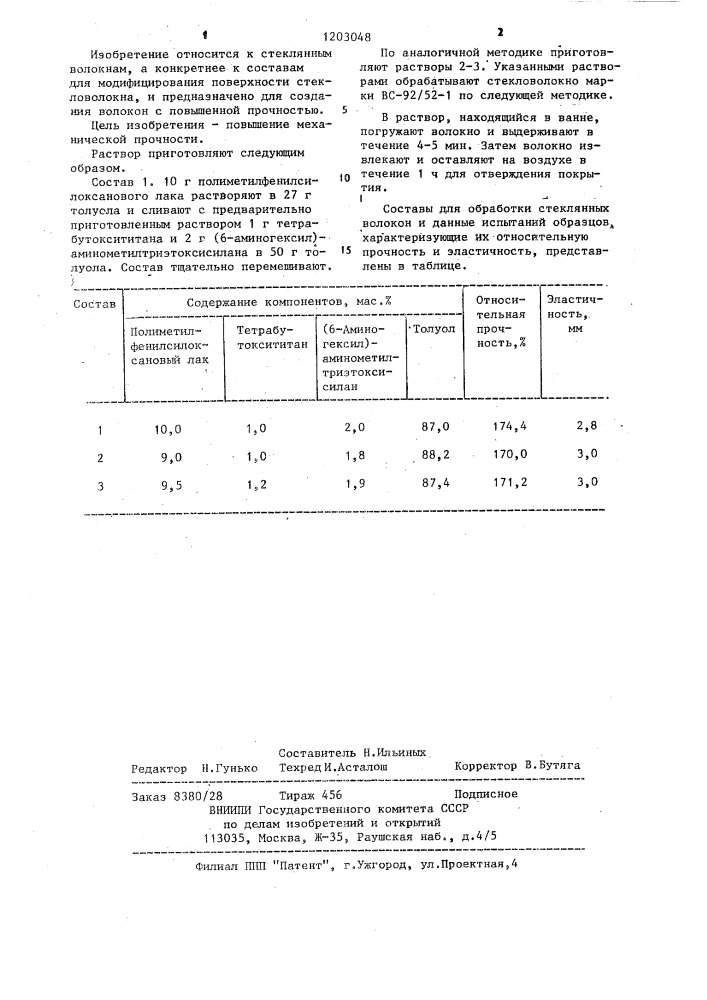 Состав для обработки стеклянных волокон (патент 1203048)