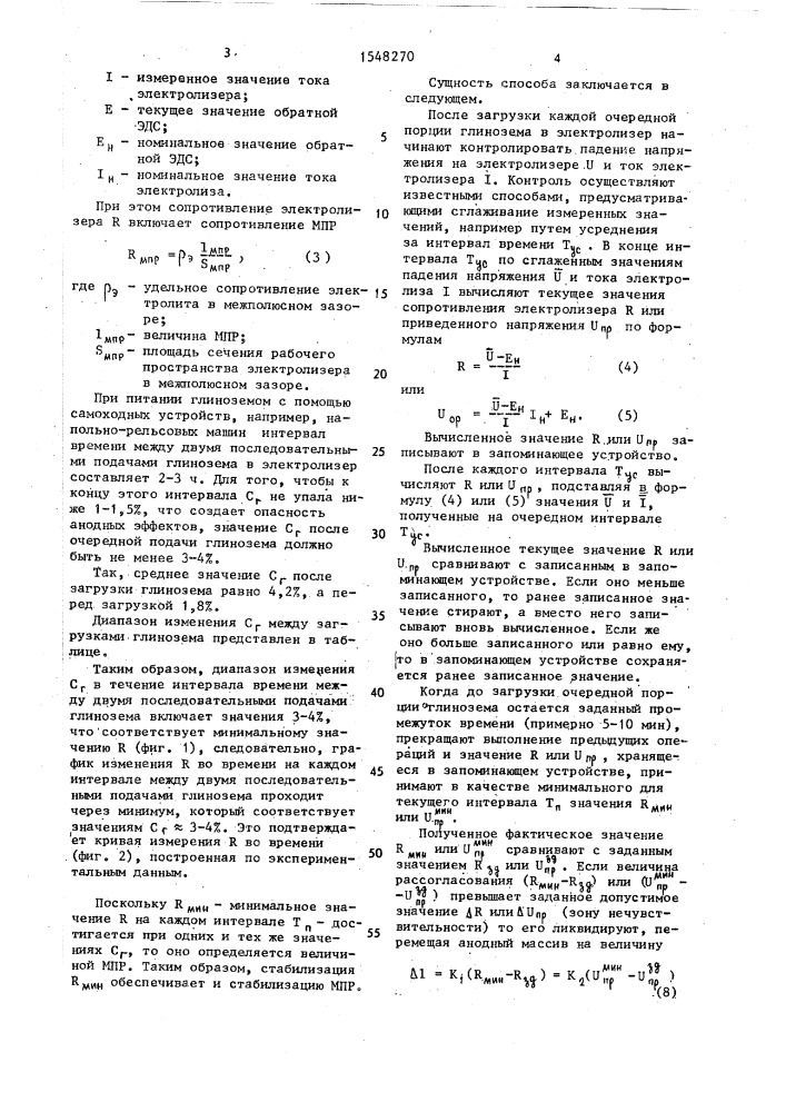 Способ автоматического регулирования алюминиевого электролизера (патент 1548270)