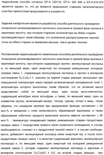 Способ длительного проведения гетерогенно катализированного частичного окисления в газовой фазе пропена в акриловую кислоту (патент 2374218)