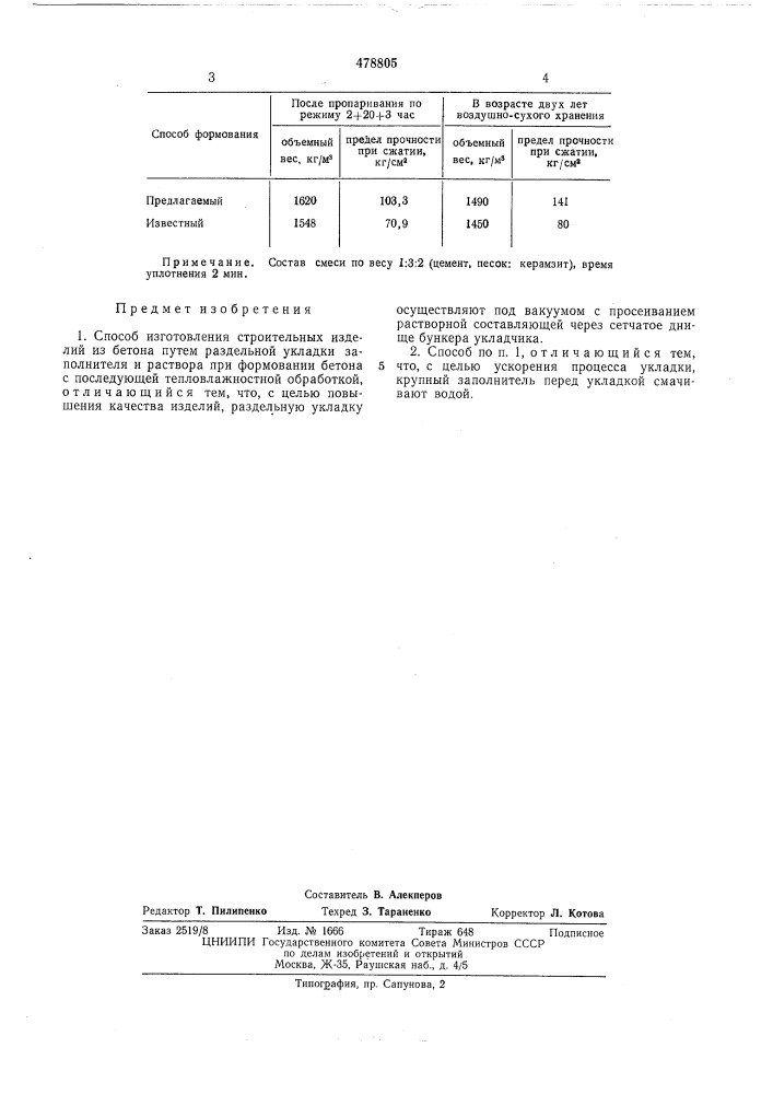 Способ изготовления строительных изделий из бетона (патент 478805)