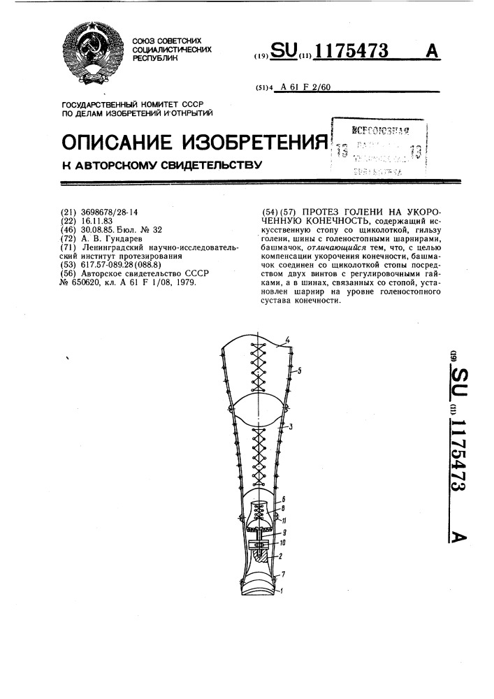 Схема протеза голени