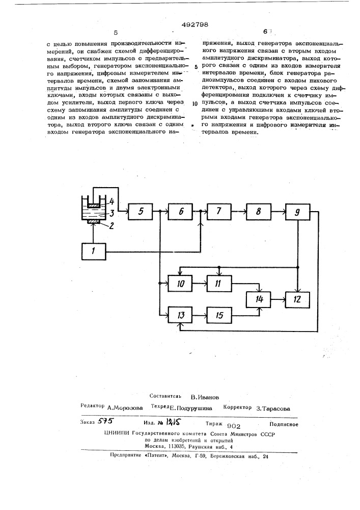 Цифровой измеритель поглощения ультразвука (патент 492798)