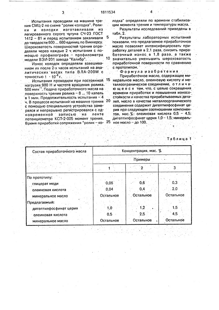 Приработочное масло (патент 1811534)