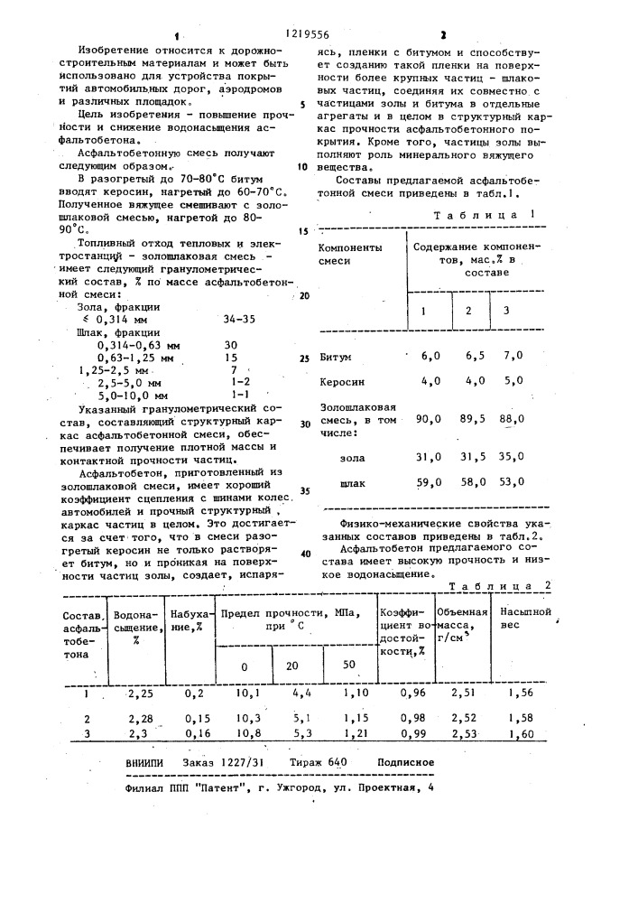 Асфальтобетонная смесь (патент 1219556)