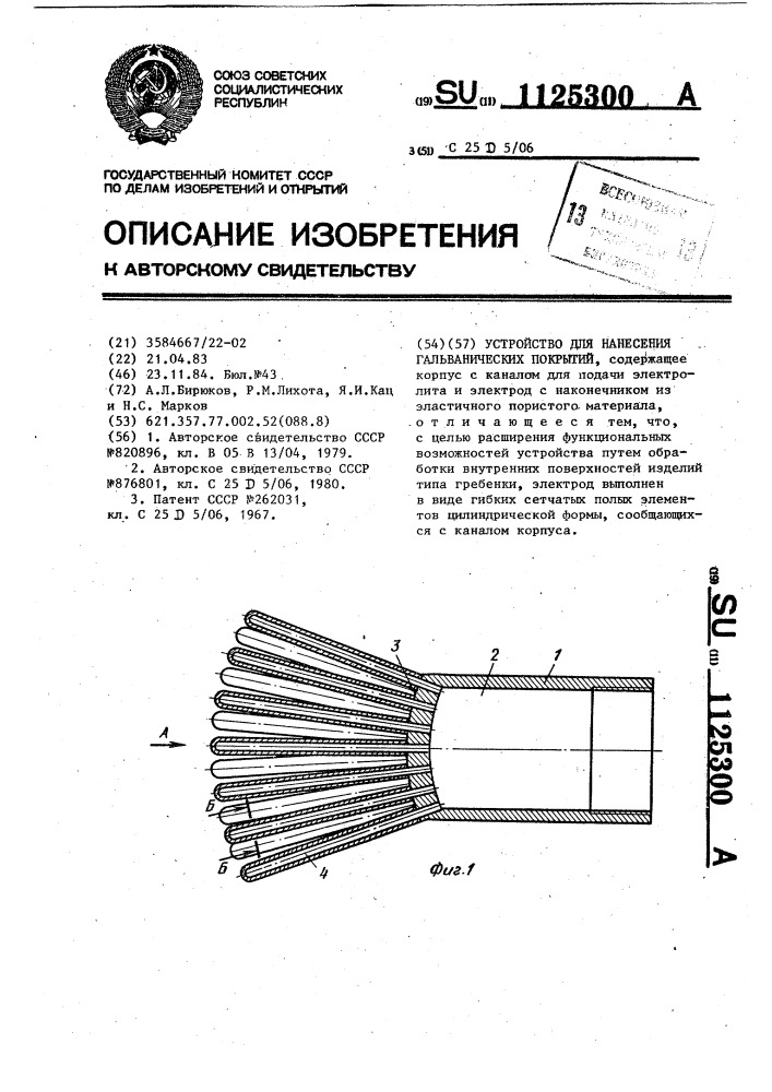 Устройство для нанесения гальванических покрытий (патент 1125300)