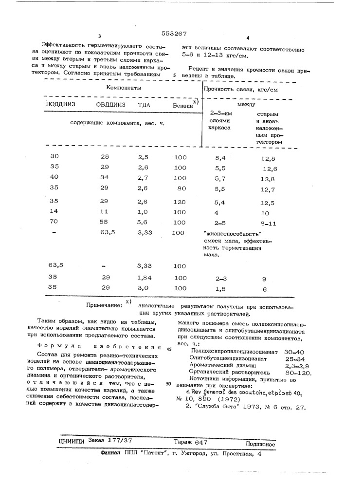 Состав для ремонта резино-технических изделий (патент 553267)