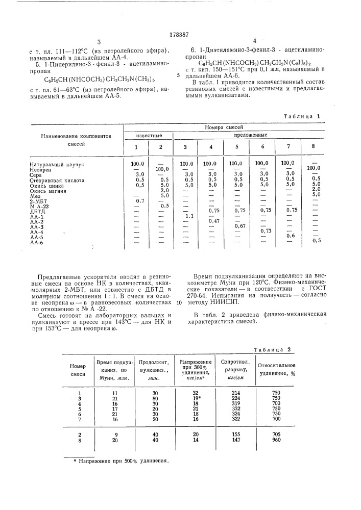 Вулканизуемая резиновая смесь'^ •^''^ооюснай (патент 378387)