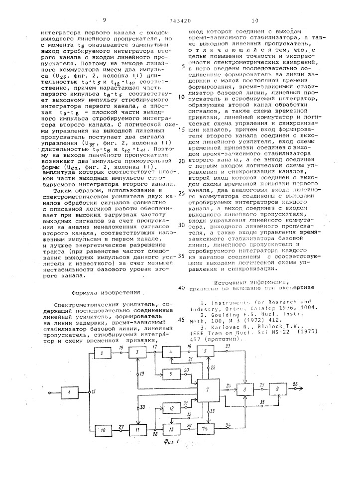 Спектрометрический усилитель (патент 743420)