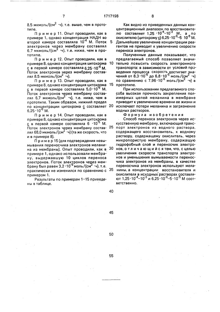 Способ переноса электронов через искусственную мембрану (патент 1717198)