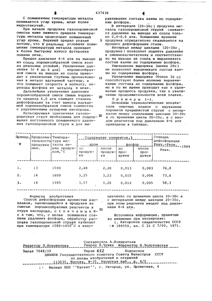 Способ дефосфорации хромистых расплавов (патент 637436)