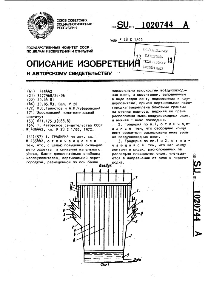 Градирня (патент 1020744)