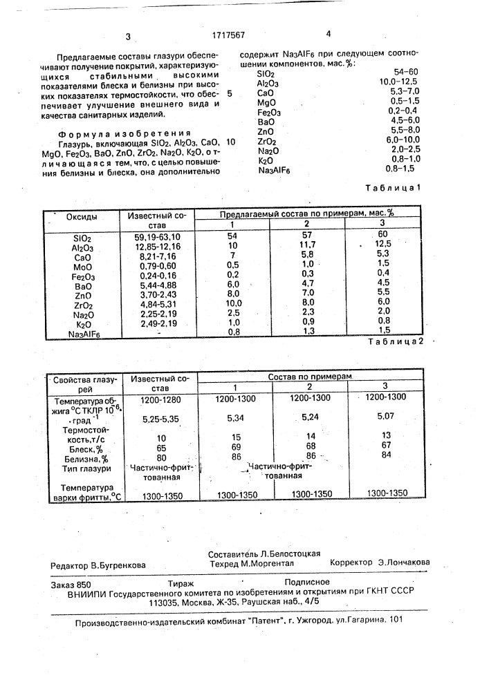 Глазурь (патент 1717567)