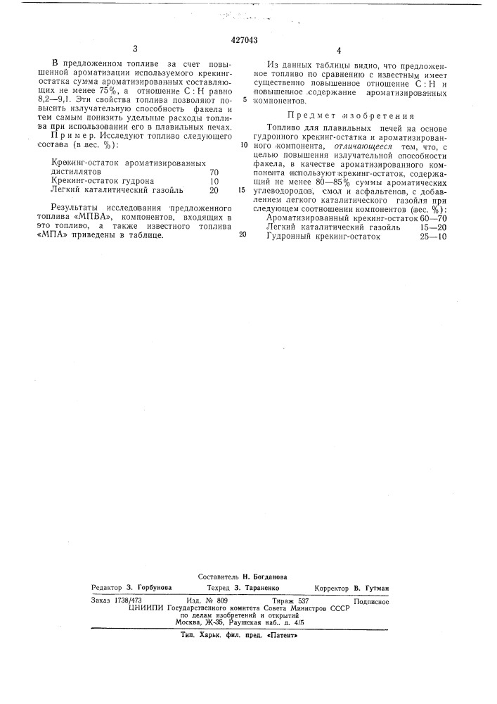 Топливо для плавильных печей (патент 427043)