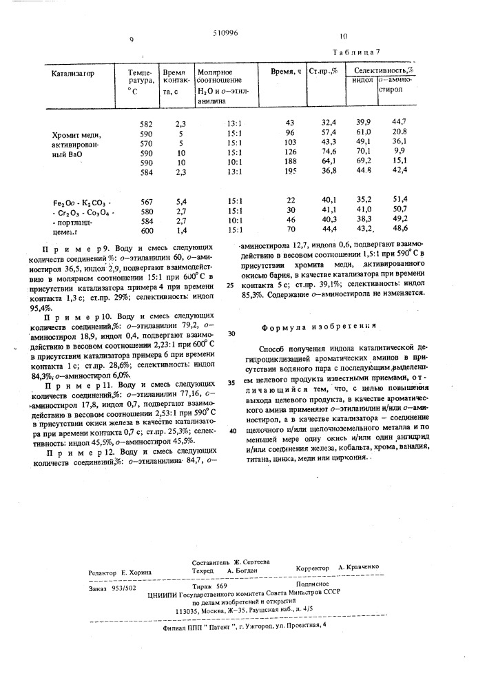 Способ получения индола (патент 510996)