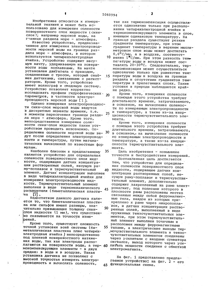 Устройство для измерения солености поверхностного слоя жидкости (патент 1060994)