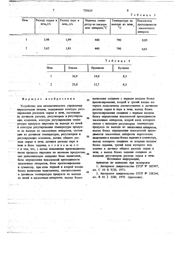 Устройство для автоматического управления пиролизными печами (патент 735625)