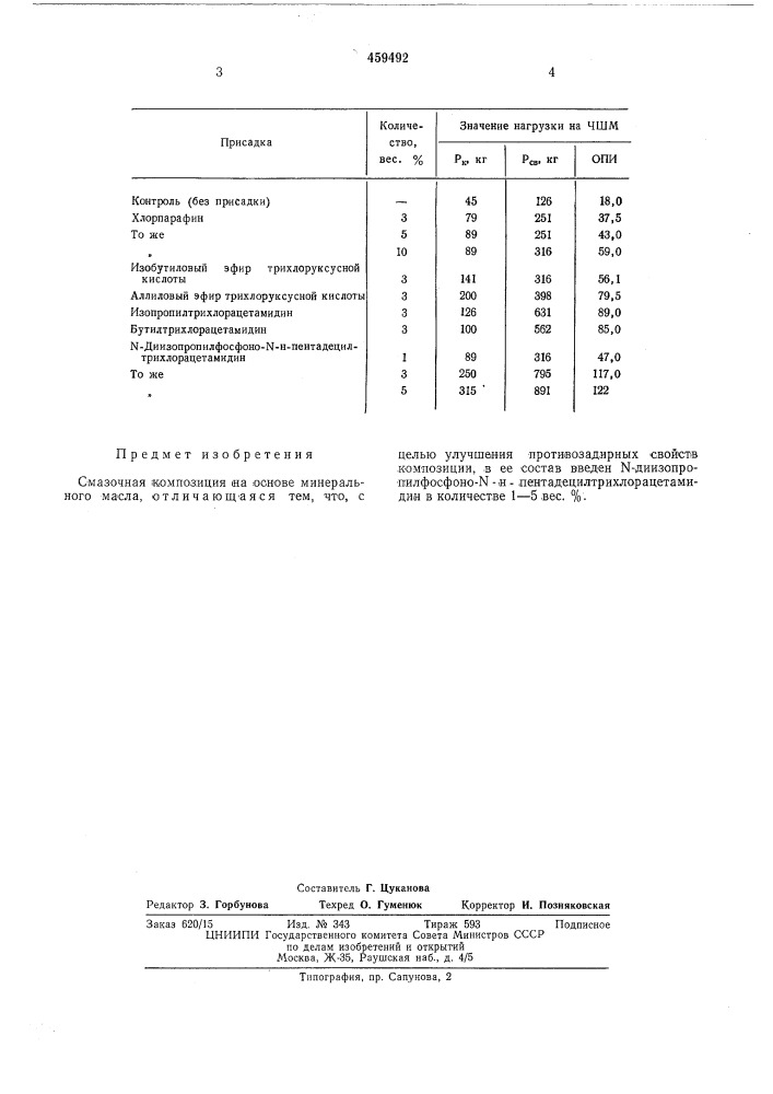 Смазочная композиция (патент 459492)