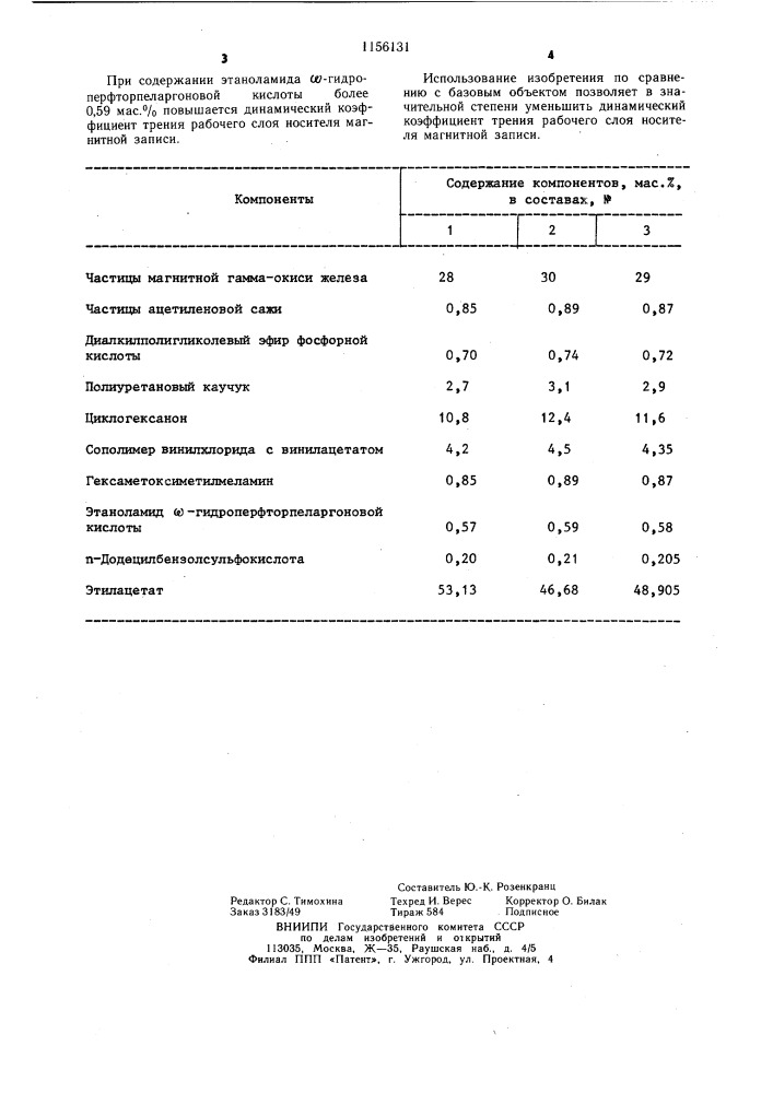 Состав для рабочего слоя носителя магнитной записи (патент 1156131)