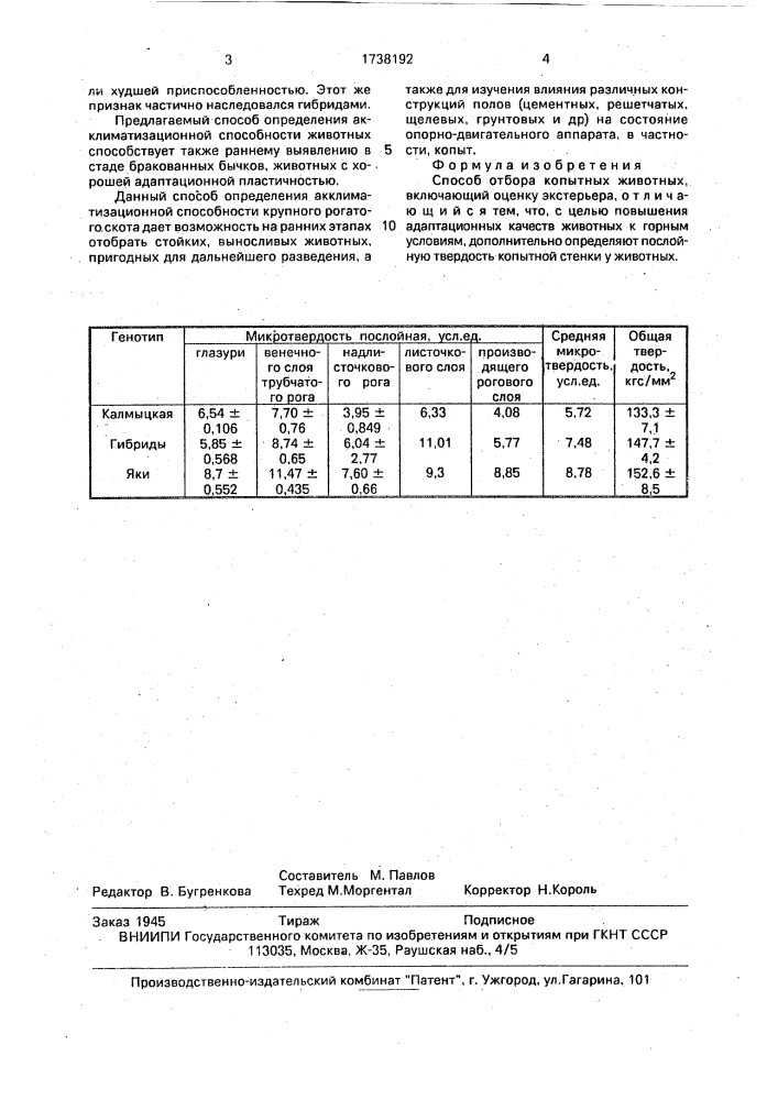 Способ отбора копытных животных (патент 1738192)