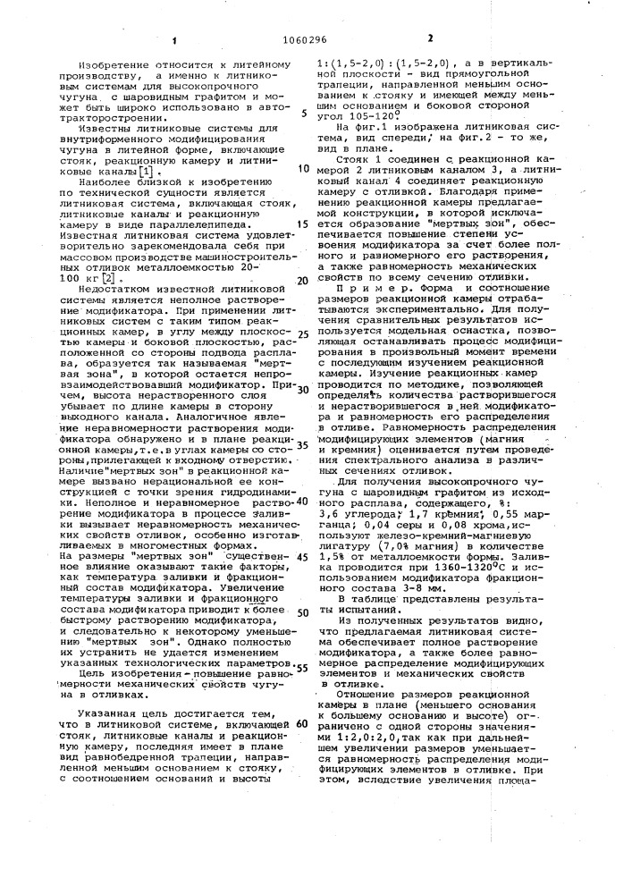 Литниковая система (патент 1060296)