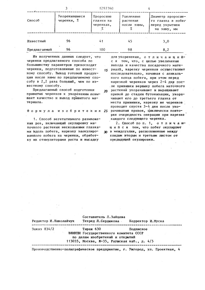 Способ вегетативного размножения роз (патент 1297760)