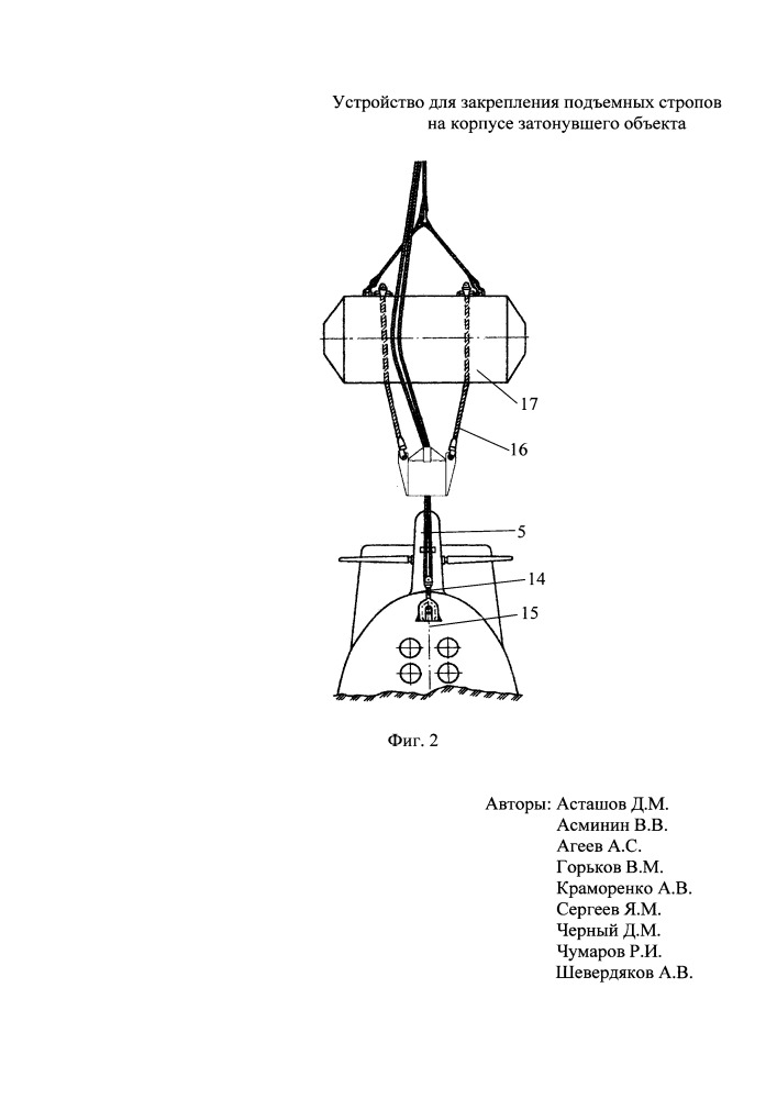 Устройство закрепления подъемных стропов на корпусе затонувшего объекта (патент 2664599)