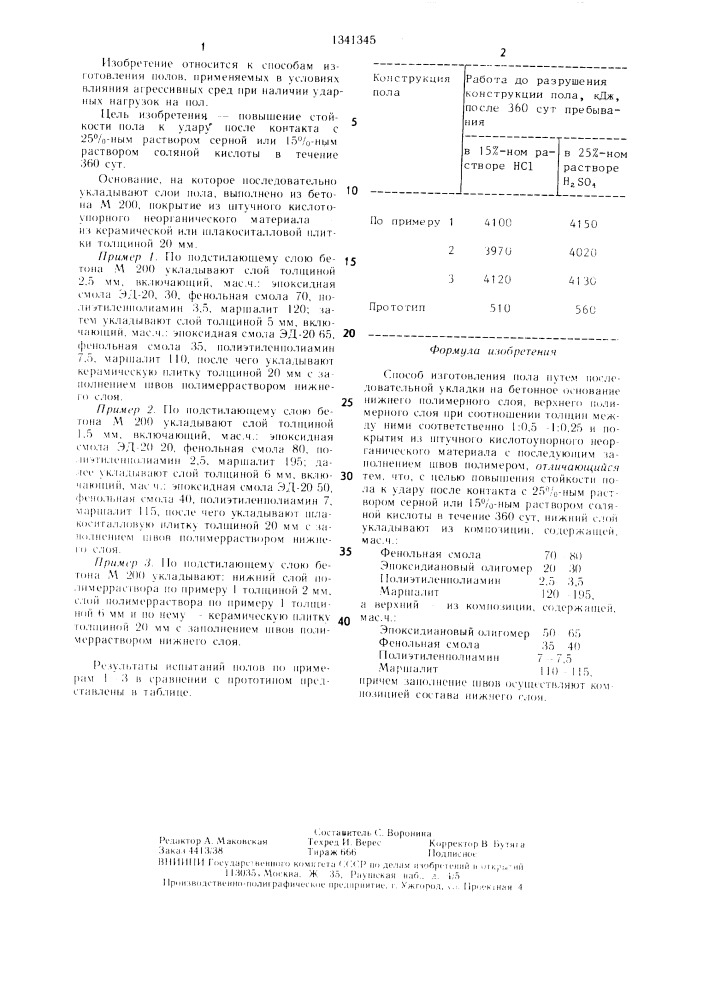 Способ изготовления пола (патент 1341345)