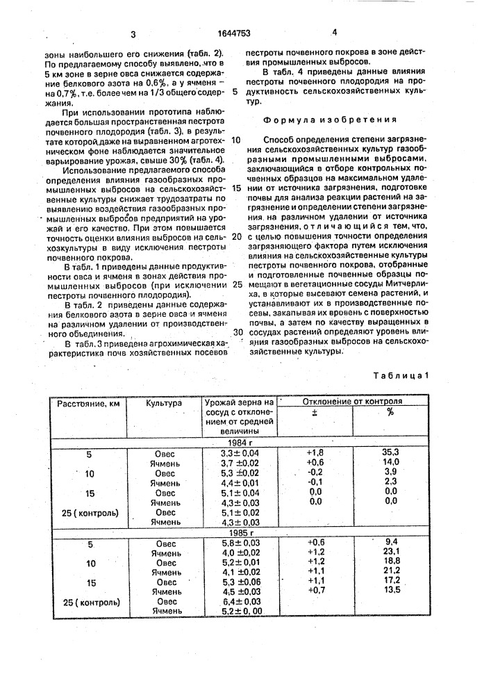 Способ определения степени загрязнения сельскохозяйственных культур газообразными промышленными выбросами (патент 1644753)