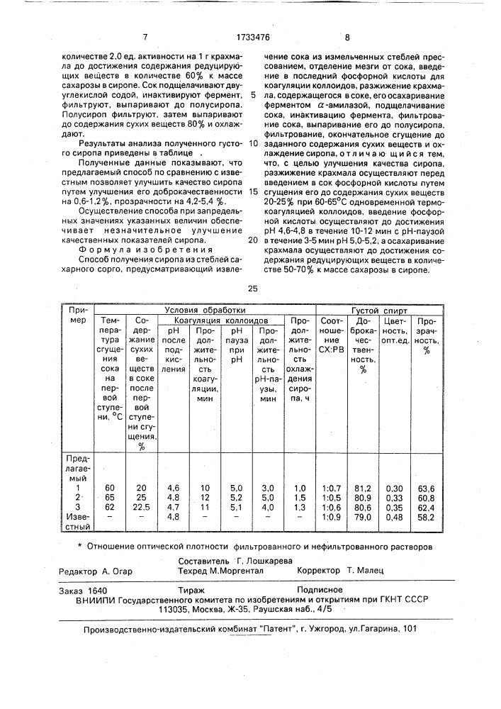 Способ получения сиропа из стеблей сахарного сорго (патент 1733476)