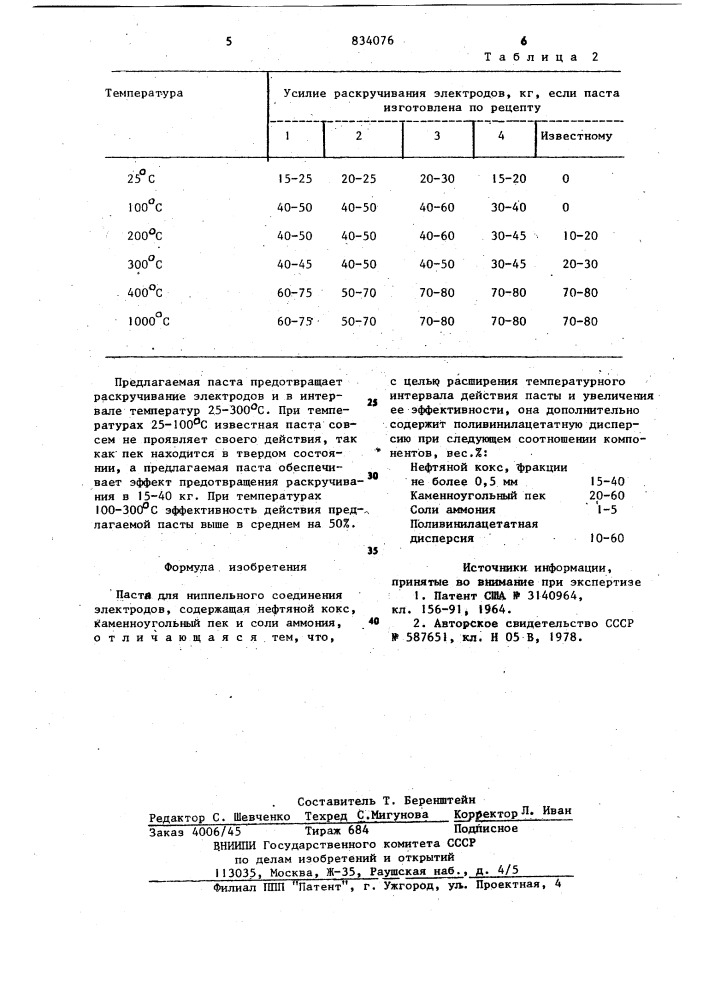 Паста для ниппельного соединения элек-тродов (патент 834076)