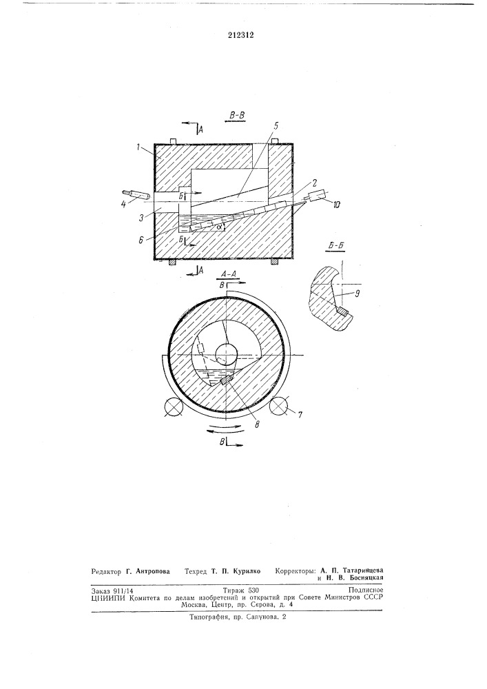 Барабанная печь для нагрева заготовок в расплавленном стекле (патент 212312)