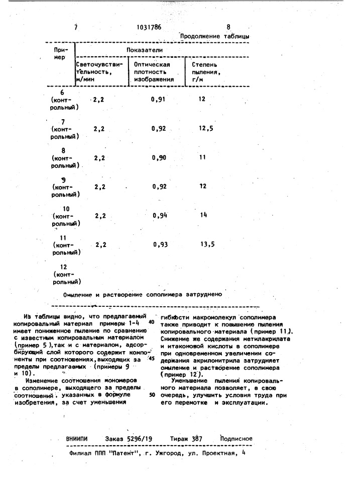 Копировальный материал (патент 1031786)