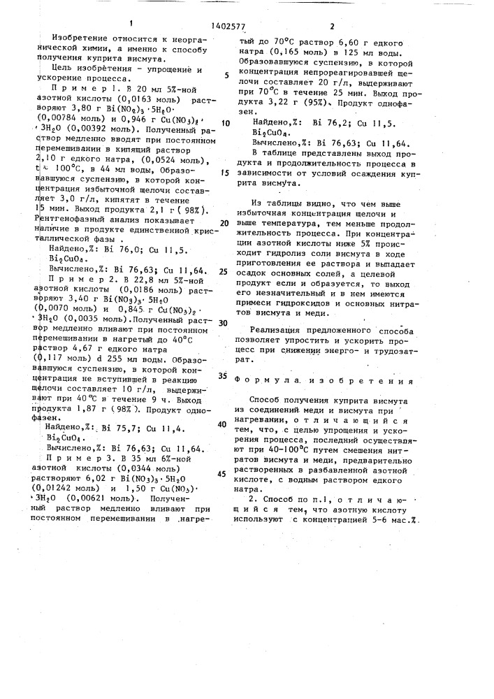 Способ получения куприта висмута (патент 1402577)