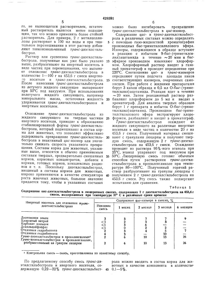 Способ ингибирования изомеризации грляс-диэтилстилббестрола в кормовых составахдля животных (патент 428591)