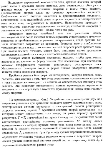 Способ демонстрации двух мод вихревого резонанса при вращении жидкости вокруг заторможенного ядра и способ сравнения размеров вихрей (патент 2323482)