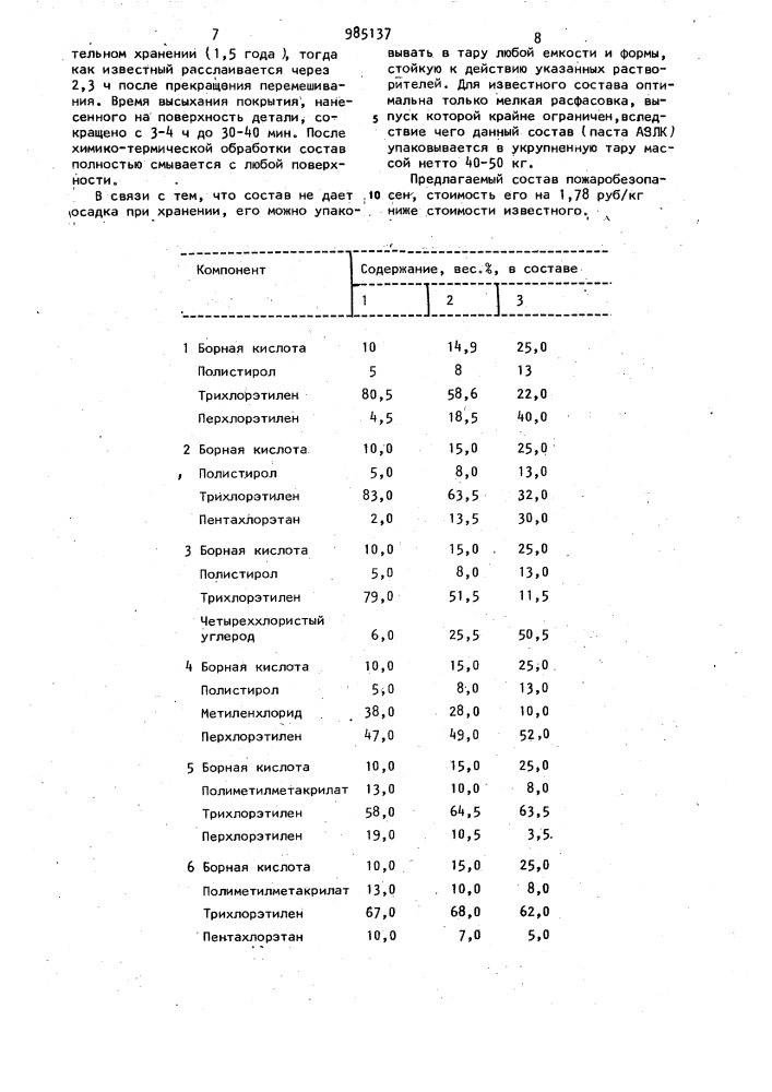 Состав защитного покрытия при химико-термической обработке (патент 985137)